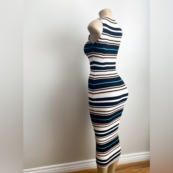 Ronny Kobo Janessa Striped Colorful Bandage Bodycon Midi Dress Sleeveless Ribbed - Picture 7 of 13
